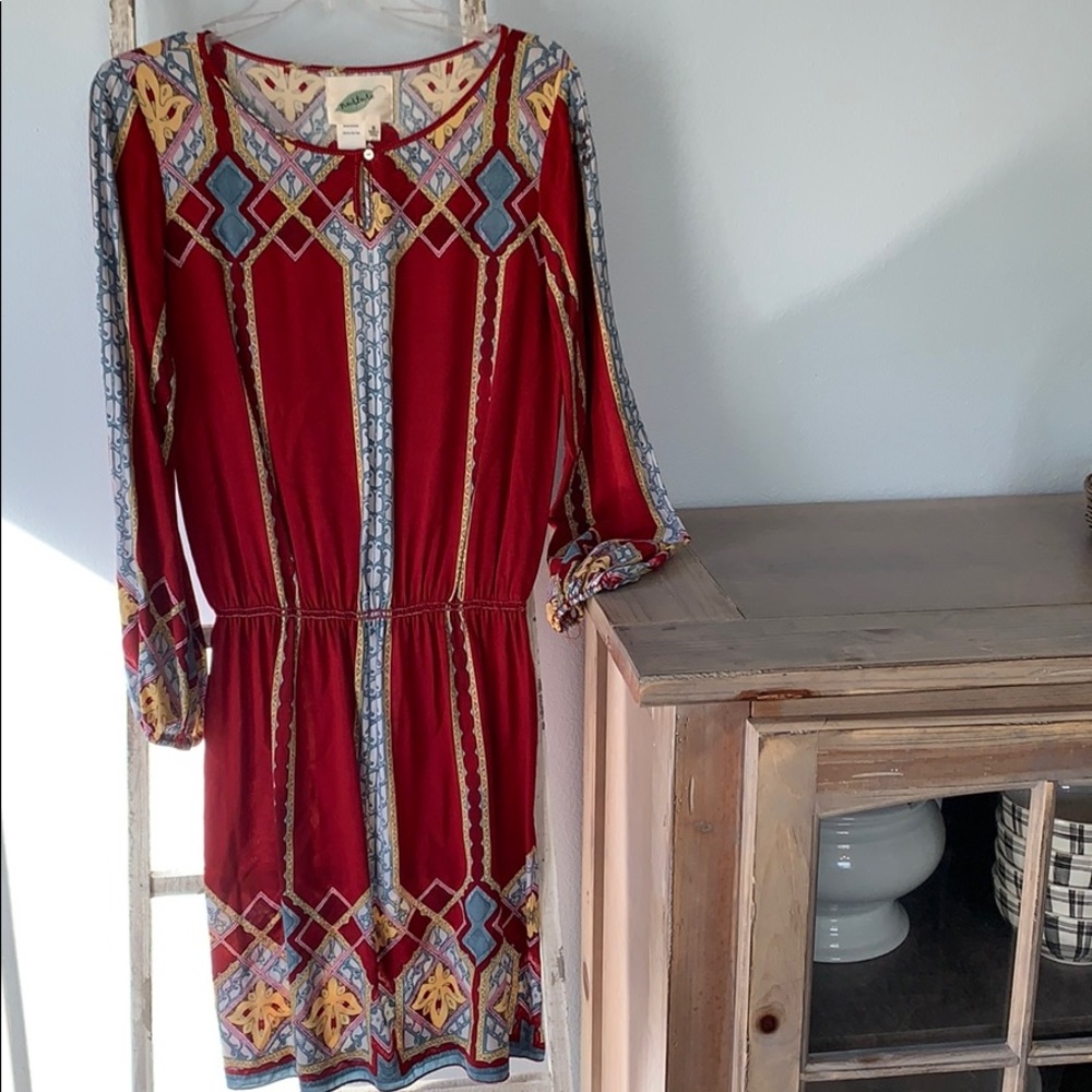 Red yellow & grey print dress